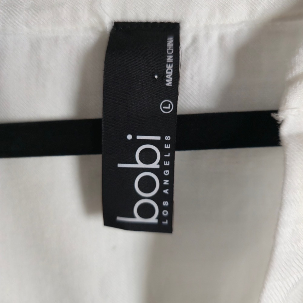 bobi Los Angeles Womens L Cotton White ButtonUp Blouse Dolman short Sleeve Shirt - Picture 3 of 12
